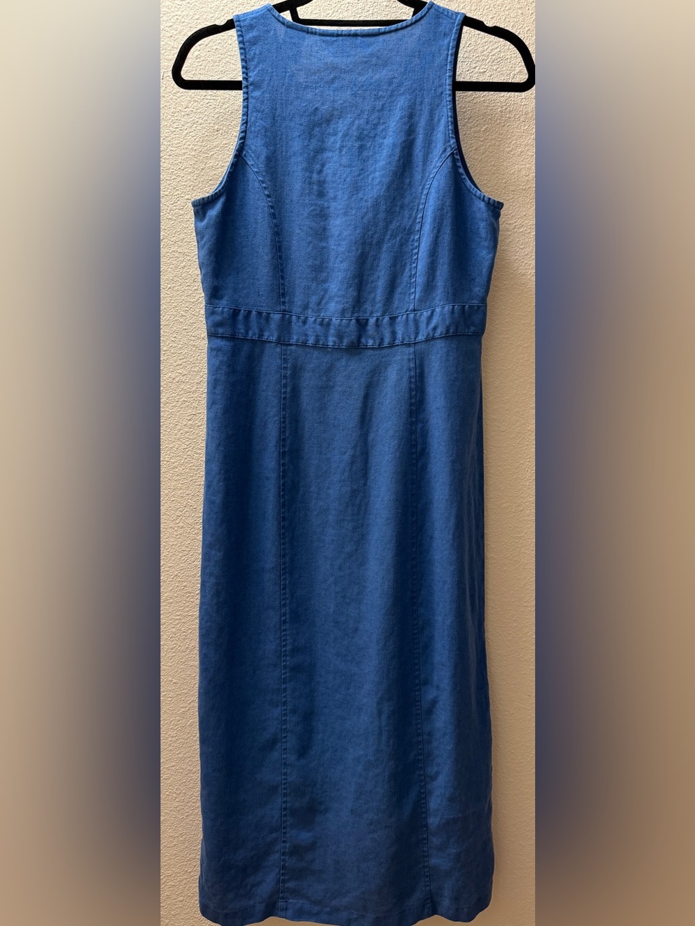 Vintage 90s Eddie Bauer 100% Linen Midi Dress XSP Coastal Grandma Blue Boho - Picture 9 of 9